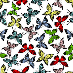 Fototapeta na wymiar Flying butterflies insects seamless pattern