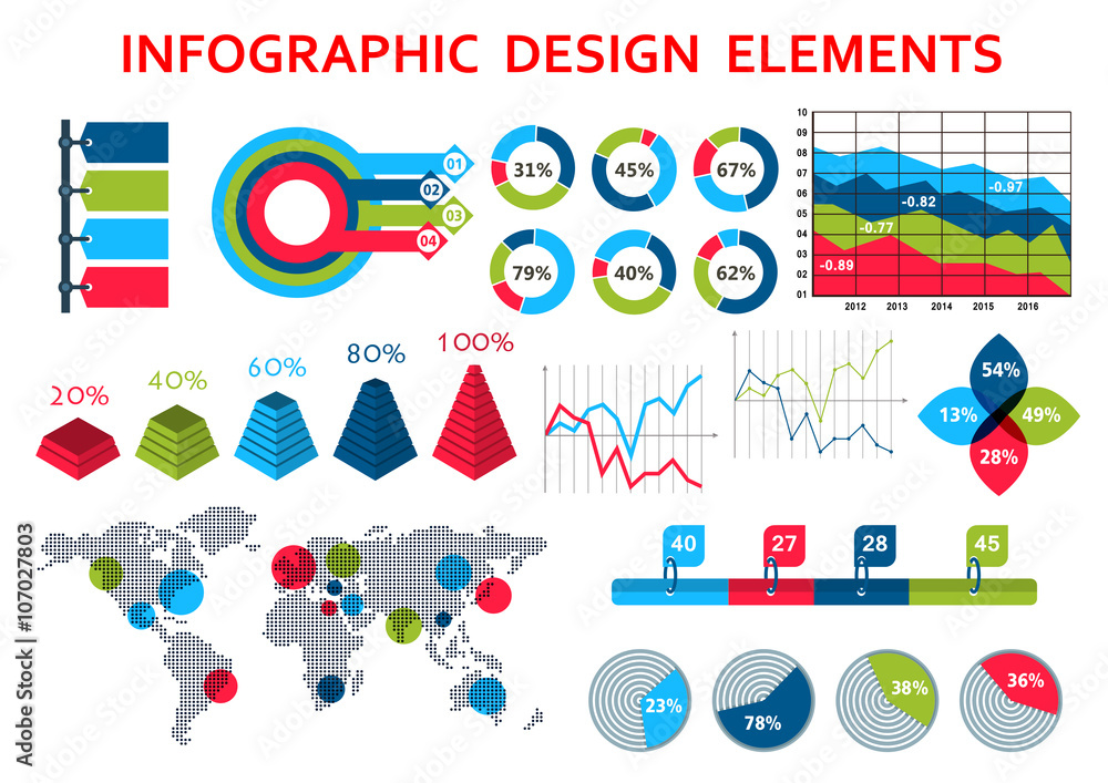 Poster map and charts infographis elements