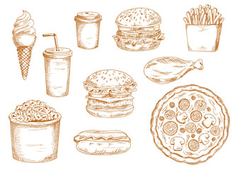 Sketches of fast food and drinks