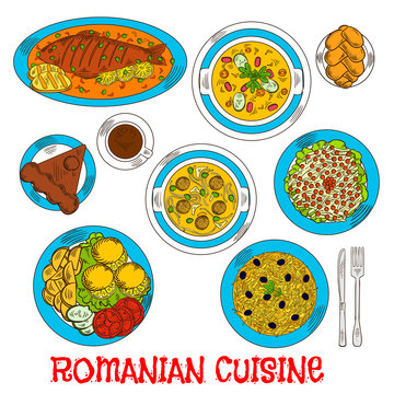 Sketches of romanian cuisine dishes