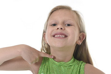 cute little girl pointing her neck in body parts learning school chart serie