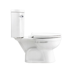 White toilet bowl in bathroom, isolated with clip path