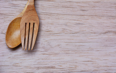 forx and spoon on wooden top view