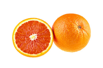 Juicy orange fruit and a half isolated on white 