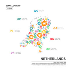 Map Of Netherlands Infographic design template with gear chain