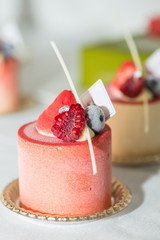 Tray with delicious cakes 