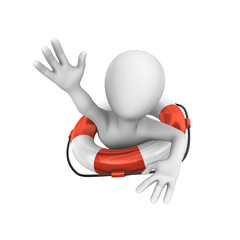 3d man with lifebuoy. Help!