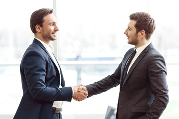 Positive business partners shaking hands