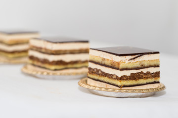 Tray with delicious cakes 