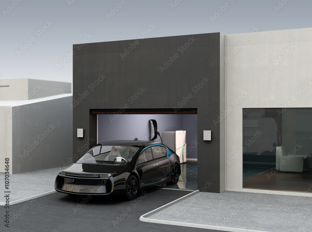 Aufkleber parking car by automatic parking app concept. 3d rendering image.