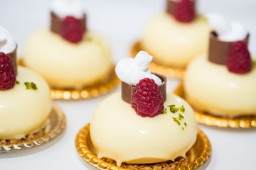 Tray with delicious cakes 