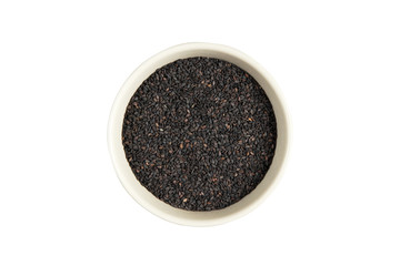 isolated bowl of black sesame on a white background