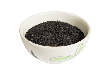 isolated bowl of black sesame on a white background