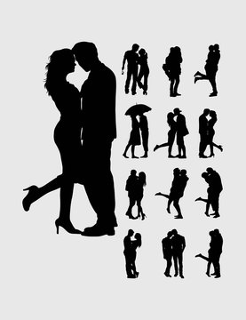Romantic couples silhouettes, art vector design