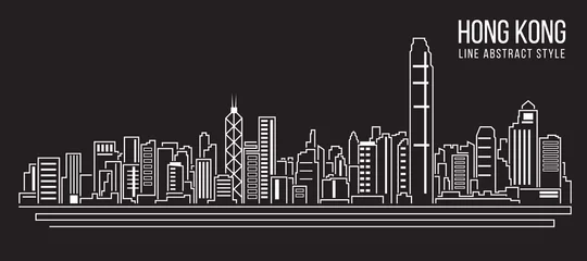 Foto op Plexiglas Cityscape Building Line art Vector Illustration design Hong kong city © ananaline