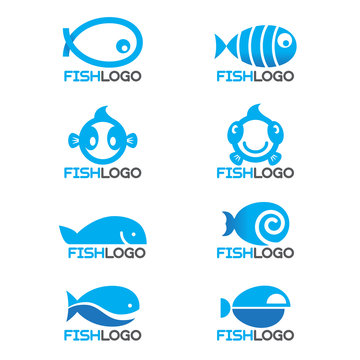 8 style Blue fish logo vector set design