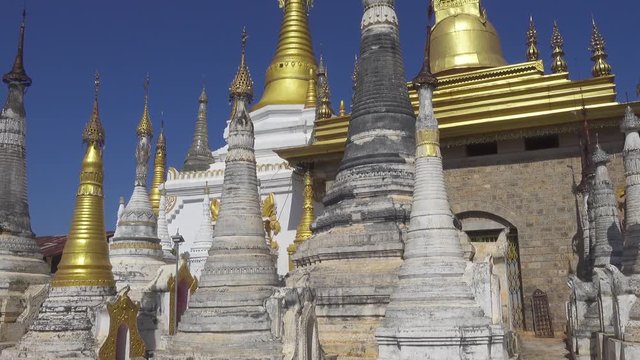Shwe Inn Thein Paya temple complex near Inle Lake in central Myanmar (Burma), 4k
