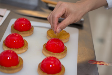 Tray with delicious cakes 