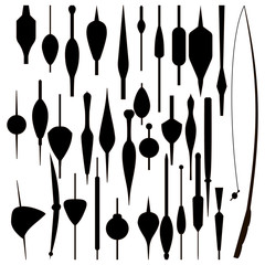 Set of floats and fishing rod silhouette