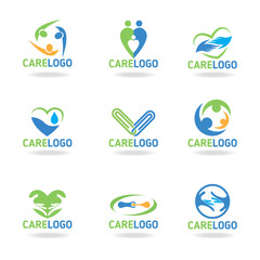 Green blue and orang Care set design