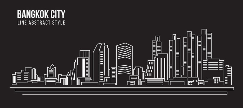 Cityscape Building Line art Illustration design - Bangkok city