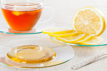 Cup of tea, fresh lemon and honey