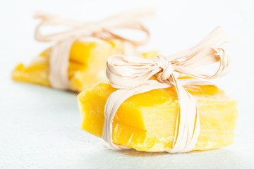 Small pieces of beeswax .