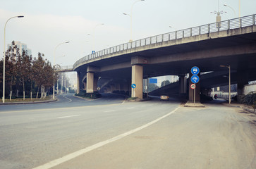 modern city construction and the pedestrian overpasses