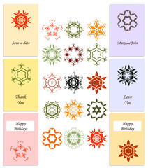 A set of six templates. Fifteen abstract floral icons.