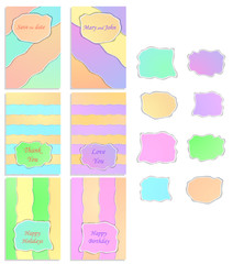 A set of six templates with labels. Pastel colors.
