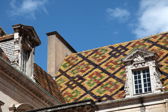 Traditional Burgundy roof tiles in Dijon, France