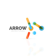 Linear arrow abstract logo, connected multicolored segments of lines in directional pointer figure