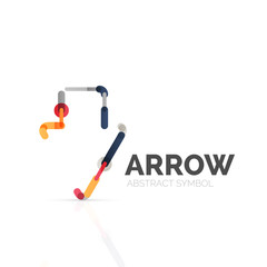 Linear arrow abstract logo, connected multicolored segments of lines in directional pointer figure