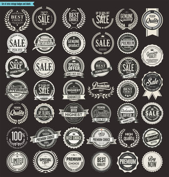 Sale retro vintage badges and labels collection