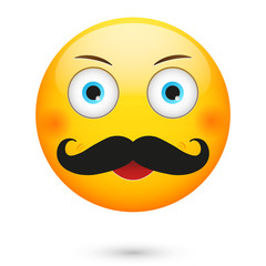 Emoticon with mustache. Isolated vector illustration on white background