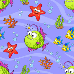 Seamless pattern with cute cartoon sea animals