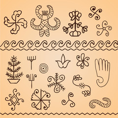 Naklejka premium Traditional hand drawn folk ornament elements. Doodle set.