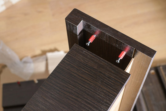 Close Up Of drawer. Assembling Furniture by minifix