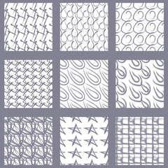 Monochrome seamless patterns hand-drawn. Vector set of seamless patterns.