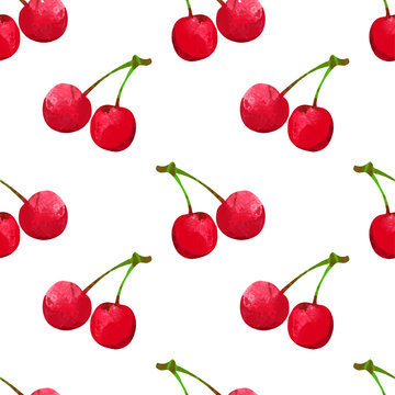 Seamless pattern with watercolor berry cherry 