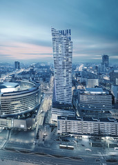 Panele Szklane  Panorama nowoczesnej Warszawy nocą