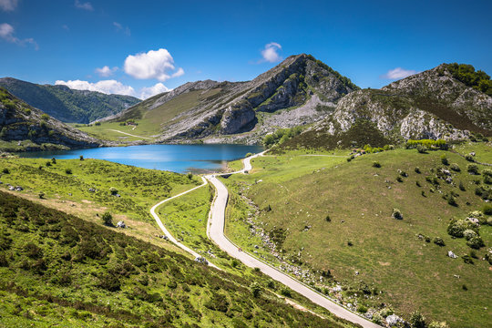 Lake Enol and mountain retreat, the famous lakes of Covadonga, A