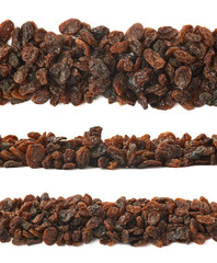 Line of raisins isolated