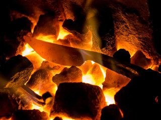 Blazing furnace at the blacksmith's