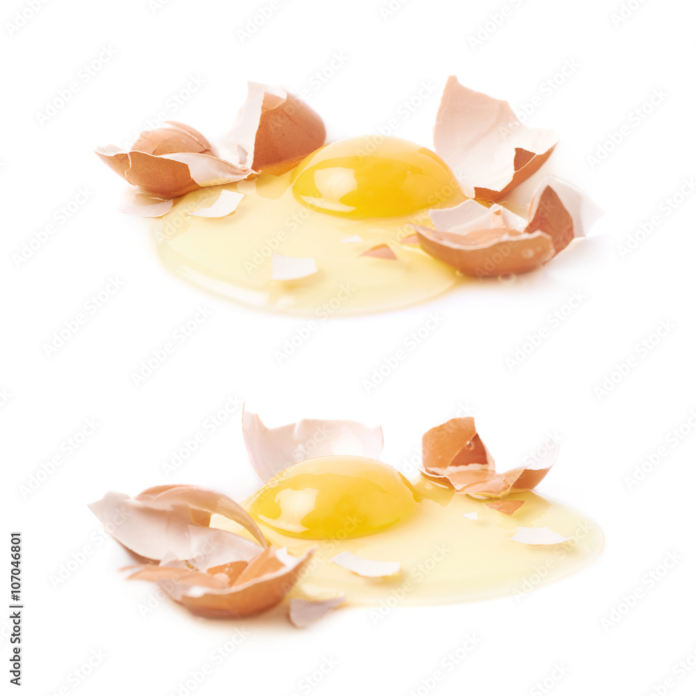 Sticker Cracked raw chicken egg isolated