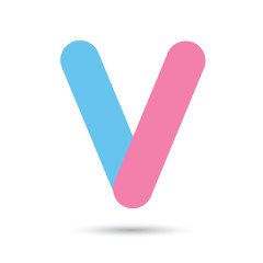 v font vector with blue and pink color on White background, Futu