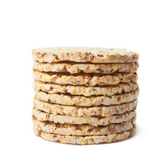 Pile of diet rice crackers isolated