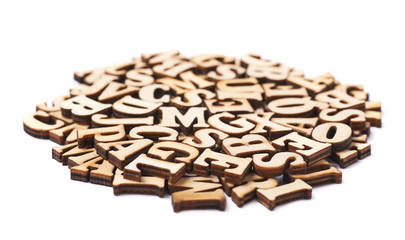 Pile of wooden letters isolated