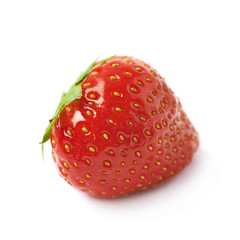 Single ripe red strawberry isolated