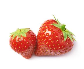 Pair of red strawberries isolated